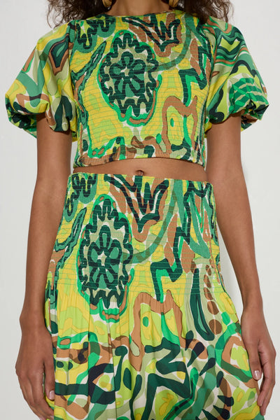 SIMONMILLER - Vida Poplin Top - Abstract Green Floral Print