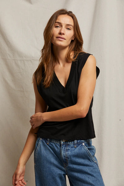 Perfect White Tee - Margot Cotton Sleeveless V Neck Tank - True Black