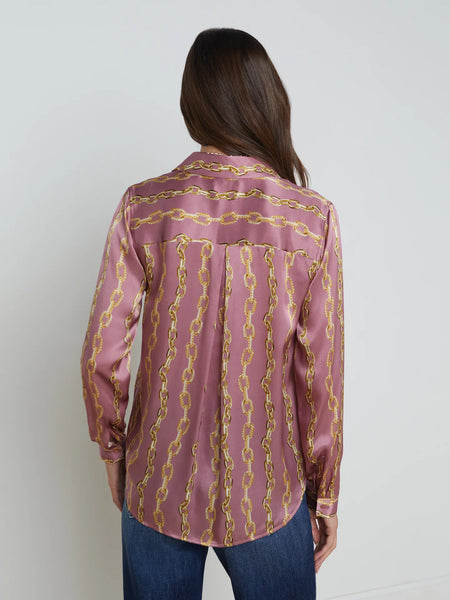 L’AGENCE - Tyler Silk Blouse - Mauve Rose Metallic Chain