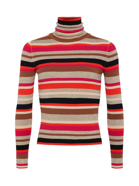 L’AGENCE - Olene Striped Turtleneck - Orange/Pink Multi Stripe