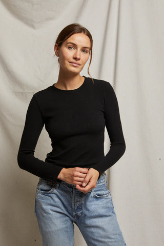 Perfect White Tee - Jolie Sweater Rib Crew Neck - True Black