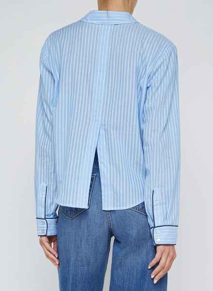 L’AGENCE - Cosette Button-Down Shirt - Slate Blue/Ivory Stripe