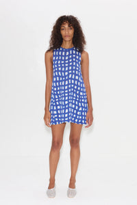 SIMONMILLER - Zana Mini Dress - Klein Blue Wavy Gingham & Gummy Green Palm Leaf