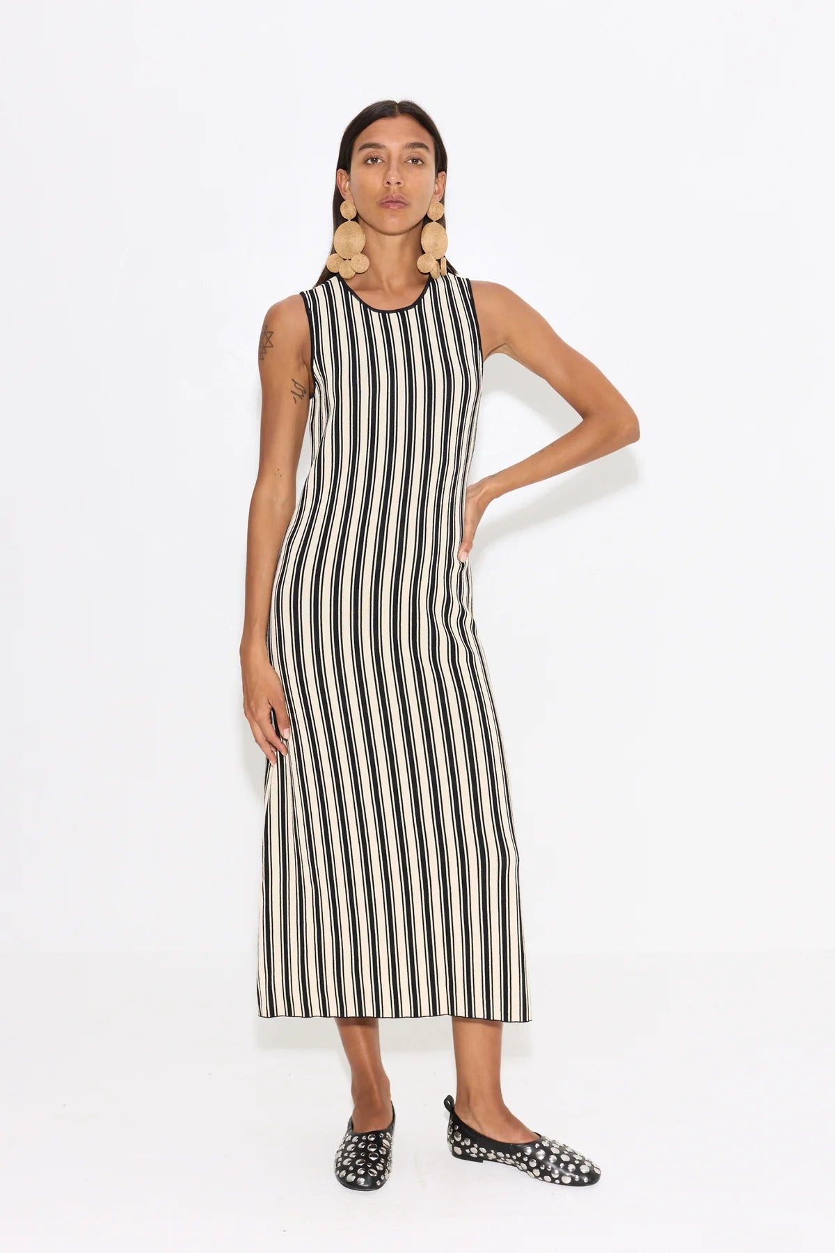 SIMONMILLER - Knits by Axon Sleeveless Dress - Leopard & Black/Rice Flour Stripe