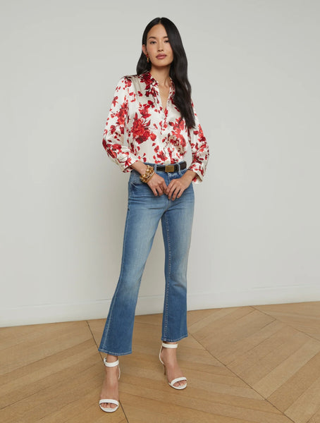 L’AGENCE - Dani 3/4 Sleeve Blouse - Ivory/Red Ikebana