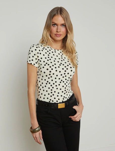 L’AGENCE - Ressi Fitted Tee - Ecru/Black Polka Dot