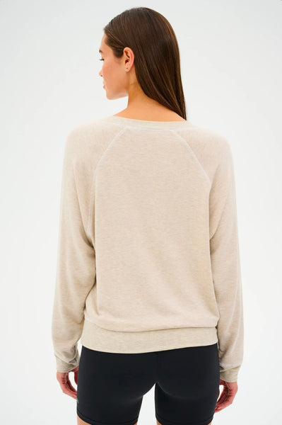 SPLITS59 - Bennie Fleece V-Neck Sweatshirt - Heather Oatmeal/White