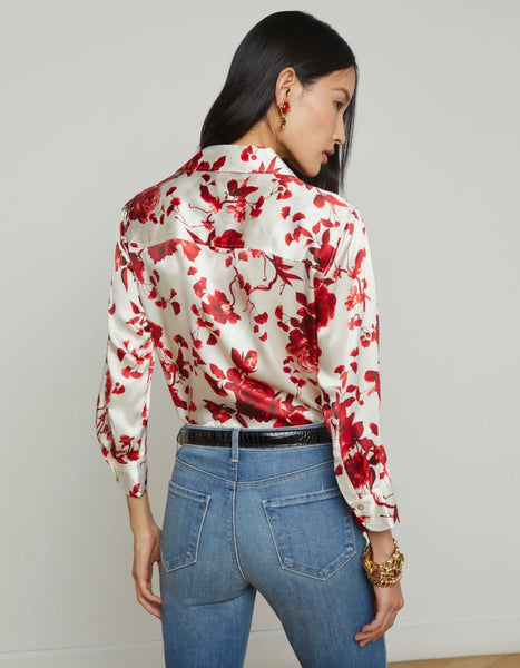 L’AGENCE - Dani 3/4 Sleeve Blouse - Ivory/Red Ikebana