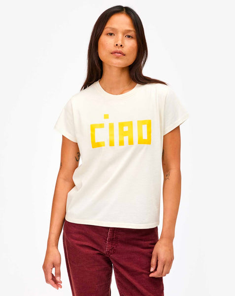 Clare V. - Classic Tee - Cream with Marigold Block Ciao