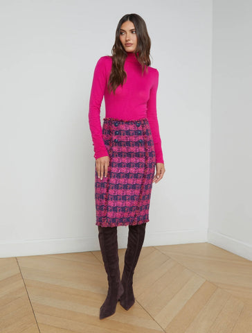 L’AGENCE - Kitty Tweed Button Skirt - Midnight/Acai/Ruby Tweed