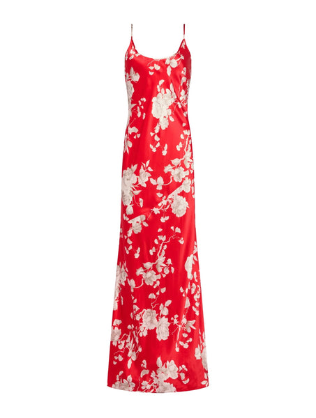 L’AGENCE - Charmaine Silk Gown - Ivory/Red Ikebana