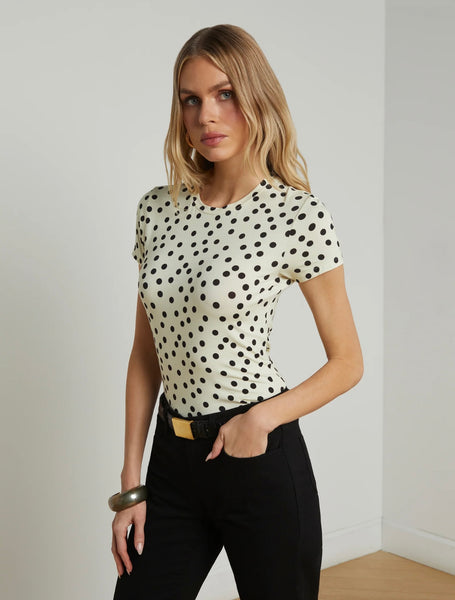 L’AGENCE - Ressi Fitted Tee - Ecru/Black Polka Dot