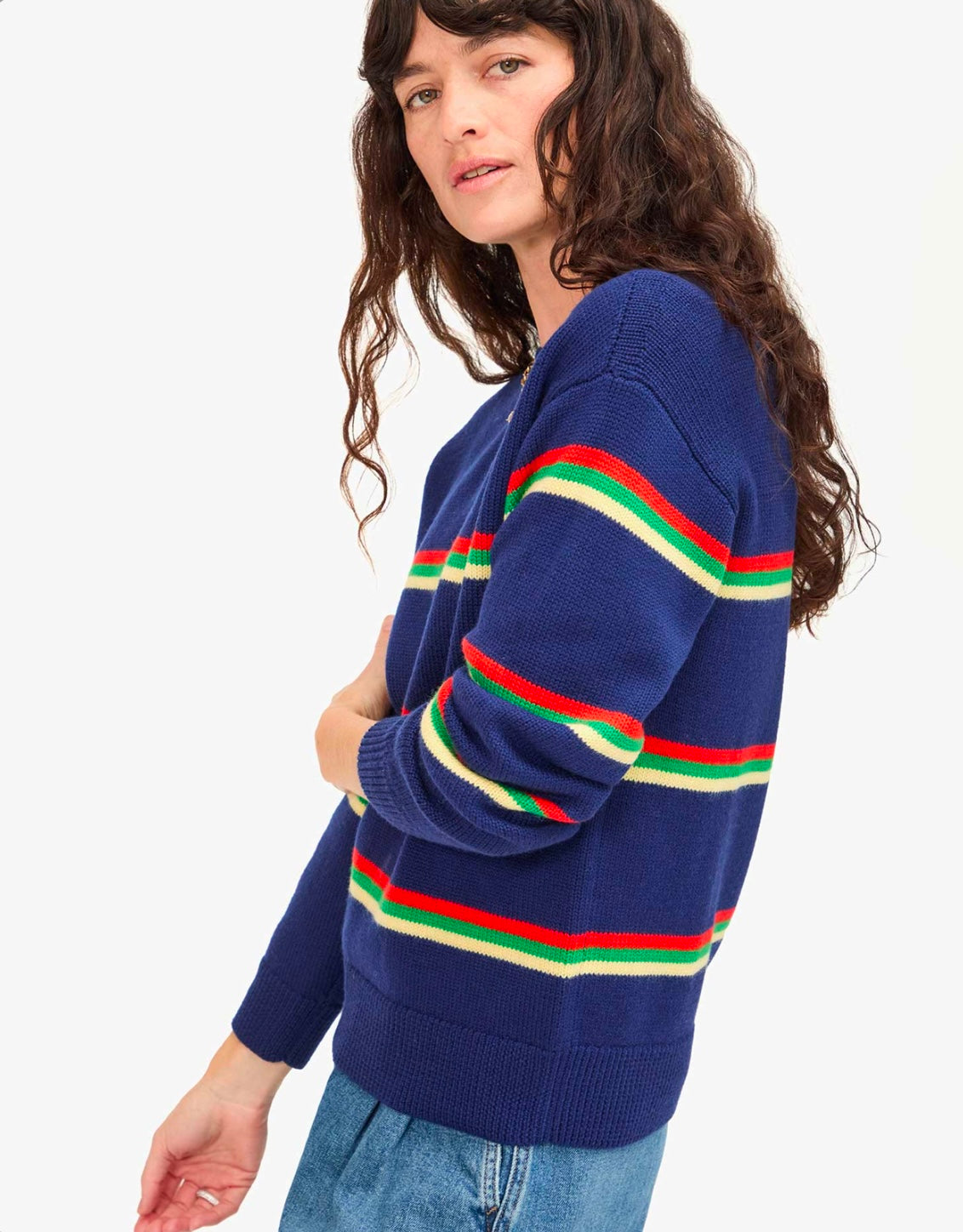 Clare V. - Virginie Sweater - Navy Multi Stripe