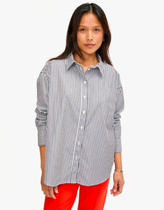 Clare V. - Emilette Oversized Shirt - Midnight/Cream Cotton Stripe