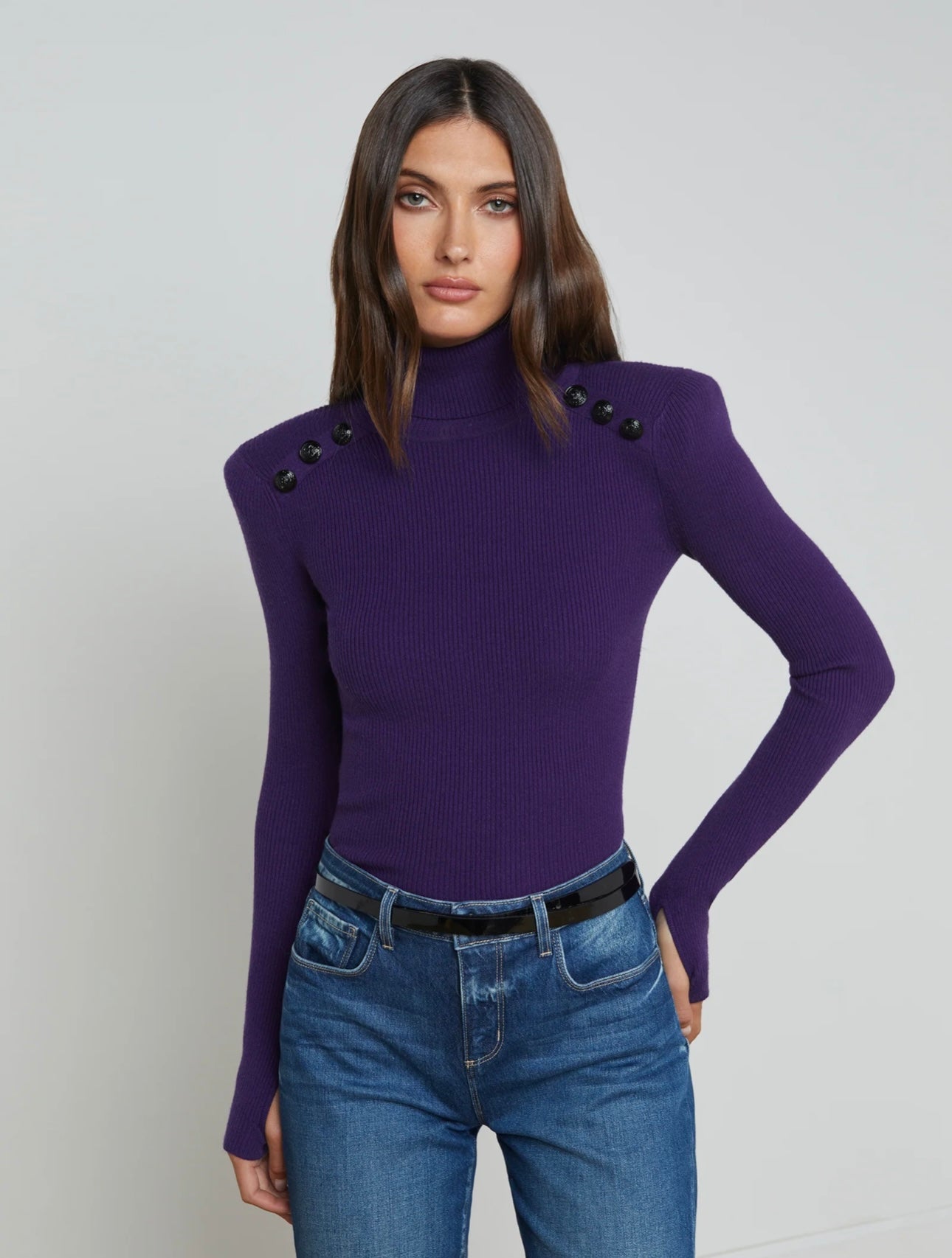 L’AGENCE - Reeves Turtleneck - Ivory/Black & Deep Purple/Black