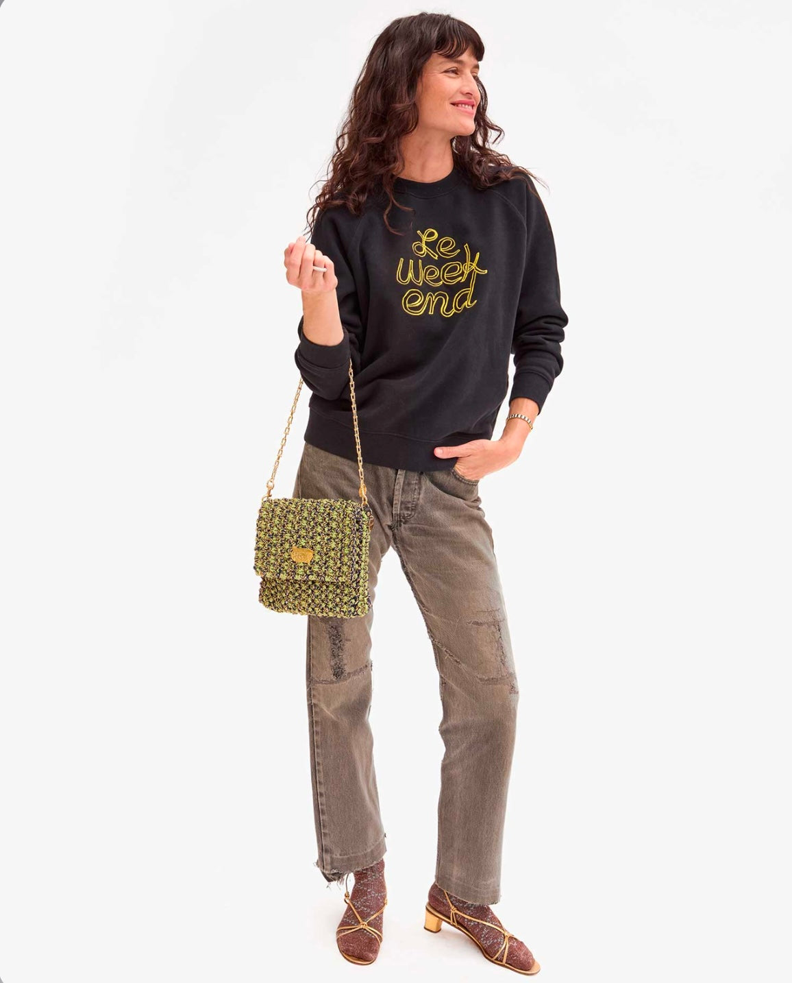 Clare V. - Le Weekend Sweatshirt - Black/Marigold