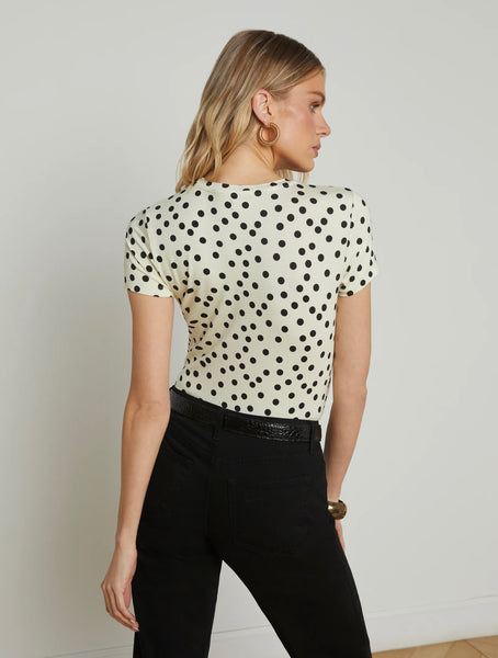 L’AGENCE - Ressi Fitted Tee - Ecru/Black Polka Dot