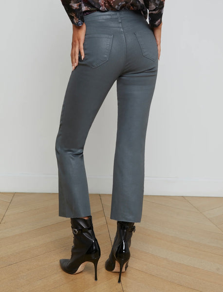 L'AGENCE - Kendra Coated Cropped Flare Jean - Dark Shadow