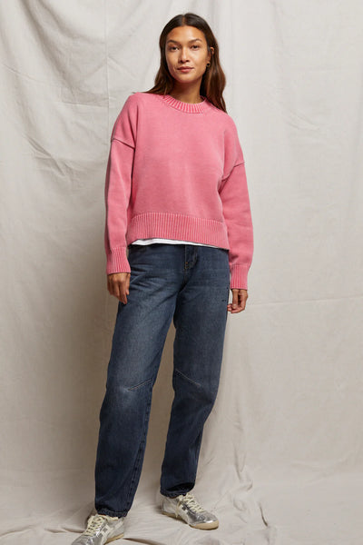 Perfect White Tee - Janet Sweater - Pink Bloom