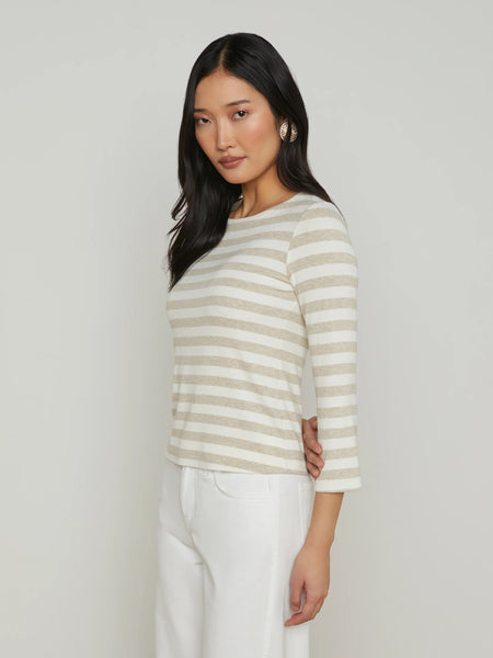 L'AGENCE - Lucille Striped Boatneck - Ivory/Marble Stripe