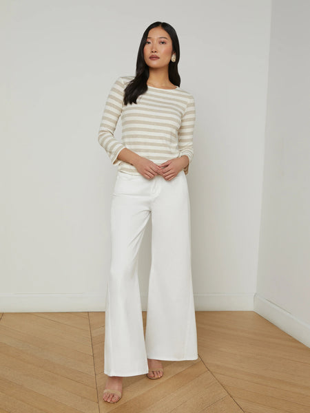 L'AGENCE - Lucille Striped Boatneck - Ivory/Marble Stripe