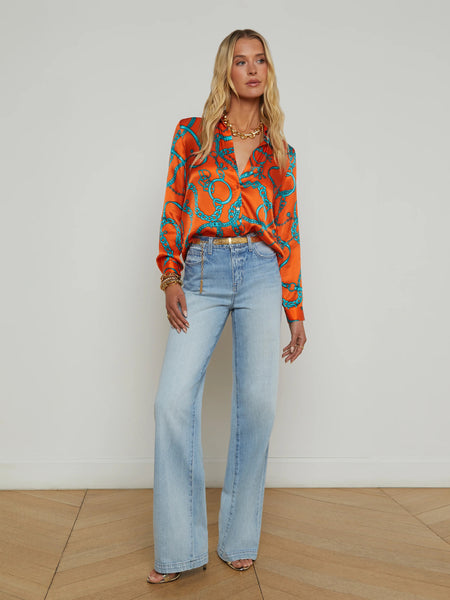 L'AGENCE - Tyler Blouse - Orange/Teal Buckle Chain