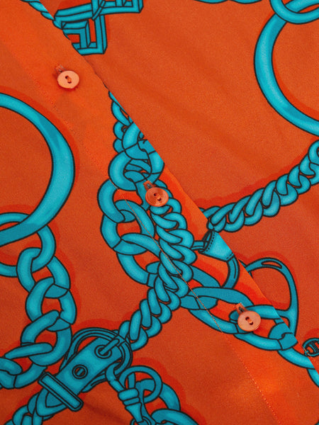 L'AGENCE - Tyler Blouse - Orange/Teal Buckle Chain