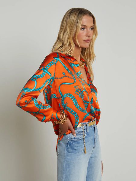 L'AGENCE - Tyler Blouse - Orange/Teal Buckle Chain