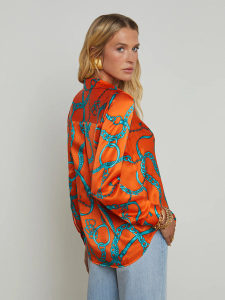 L'AGENCE - Tyler Blouse - Orange/Teal Buckle Chain