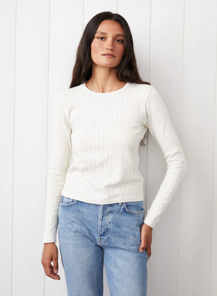 STATESIDE - Double Faced Pointelle Long Sleeve Top - Cream