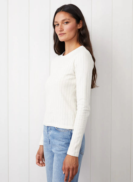 STATESIDE - Double Faced Pointelle Long Sleeve Top - Cream