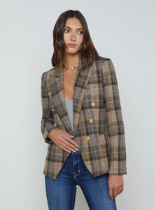 L'AGENCE - Kenzie Wool Blazer - Tank/Pink Multi Plaid