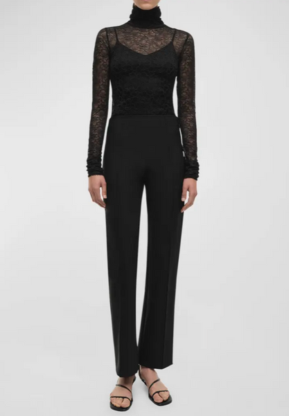 SIMKHAI - Zurie Lace Turtleneck Long-Sleeve Combo Bodysuit - Black