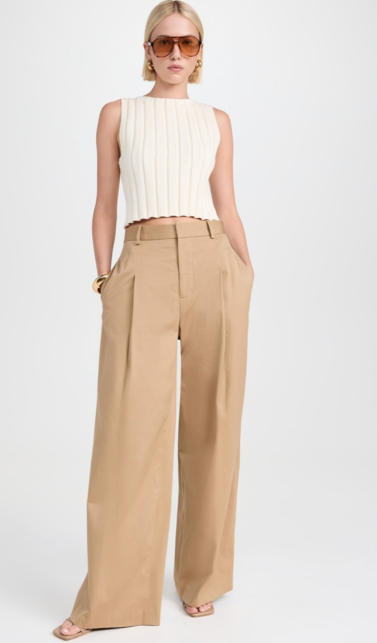 FRAME - Pleated Wide Leg Pant - Camel