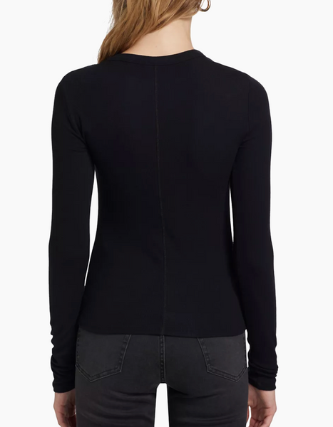 FRAME - Long Sleeve Button Crewneck Top - Black