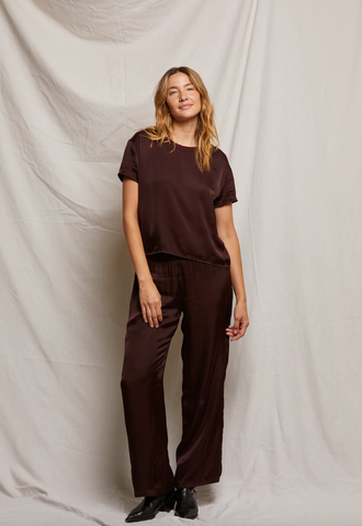 Perfect White Tee - Camille Satin Pant - True Black