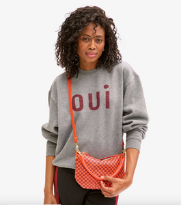 Clare V. - Oversized Sweatshirt - Grey Melange with Bordeaux Oui