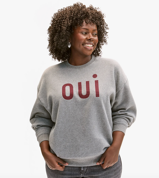 Clare V. - Oversized Sweatshirt - Grey Melange with Bordeaux Oui