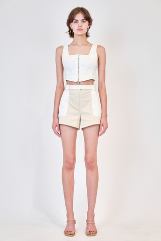 SIMKHAI - Lourie Belted Shorts - Ivory Multi