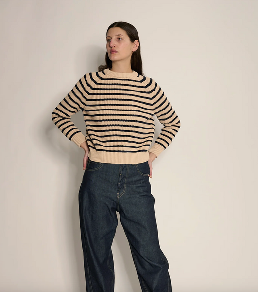 DEMYLEE - Phoebe Stripe Cotton Sweater - Natural/Navy