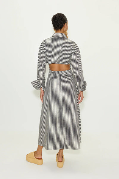 SIMONMILLER - Loch Poplin Maxi Dress - Black/Rice Flour Stripe