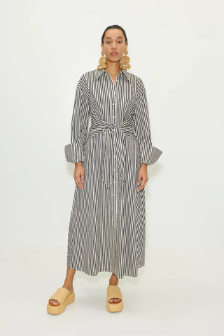 SIMONMILLER - Loch Poplin Maxi Dress - Black/Rice Flour Stripe