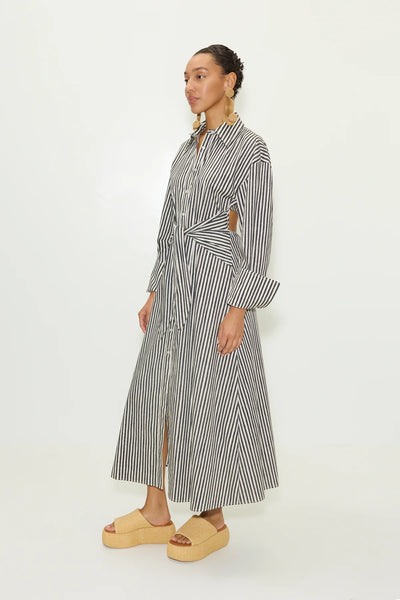 SIMONMILLER - Loch Poplin Maxi Dress - Black/Rice Flour Stripe