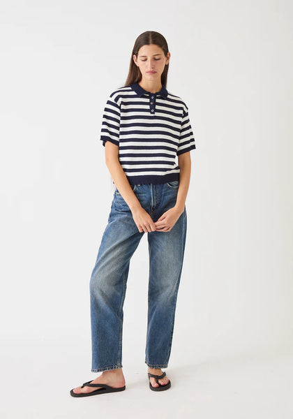 DEMYLEE - Luka Stripe Cotton Top - Off White/Navy